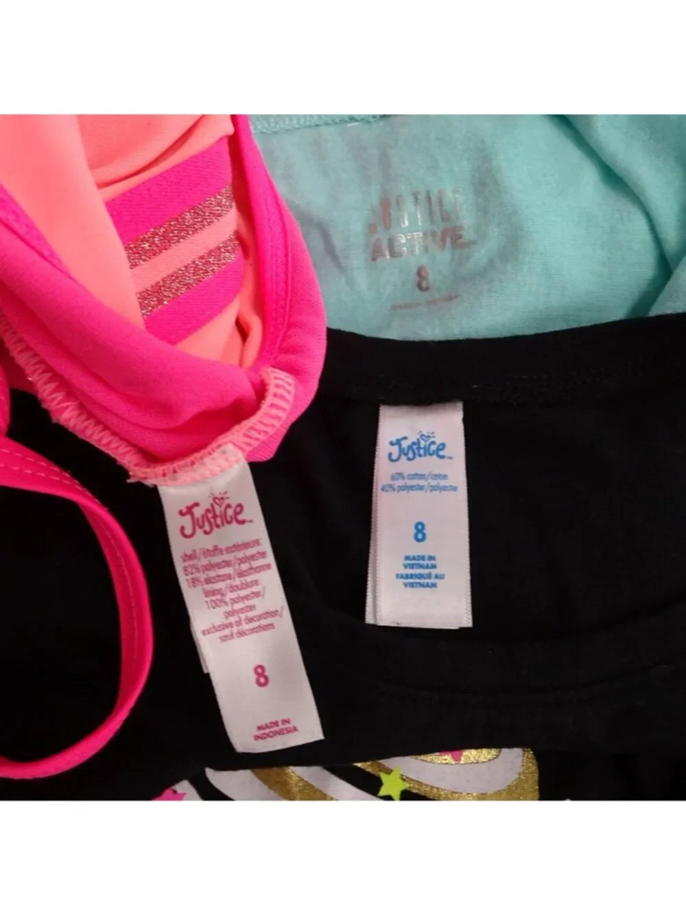 Lot of 5 Justice Activewear Sports Casual Wear Shirts and Swimsuit Girls Size 8